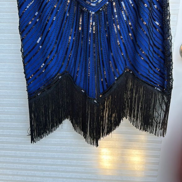 EUC Great Gatsby Style Dress. Royal Blue with Black beads and fringe. Size XXL - Picture 4 of 6